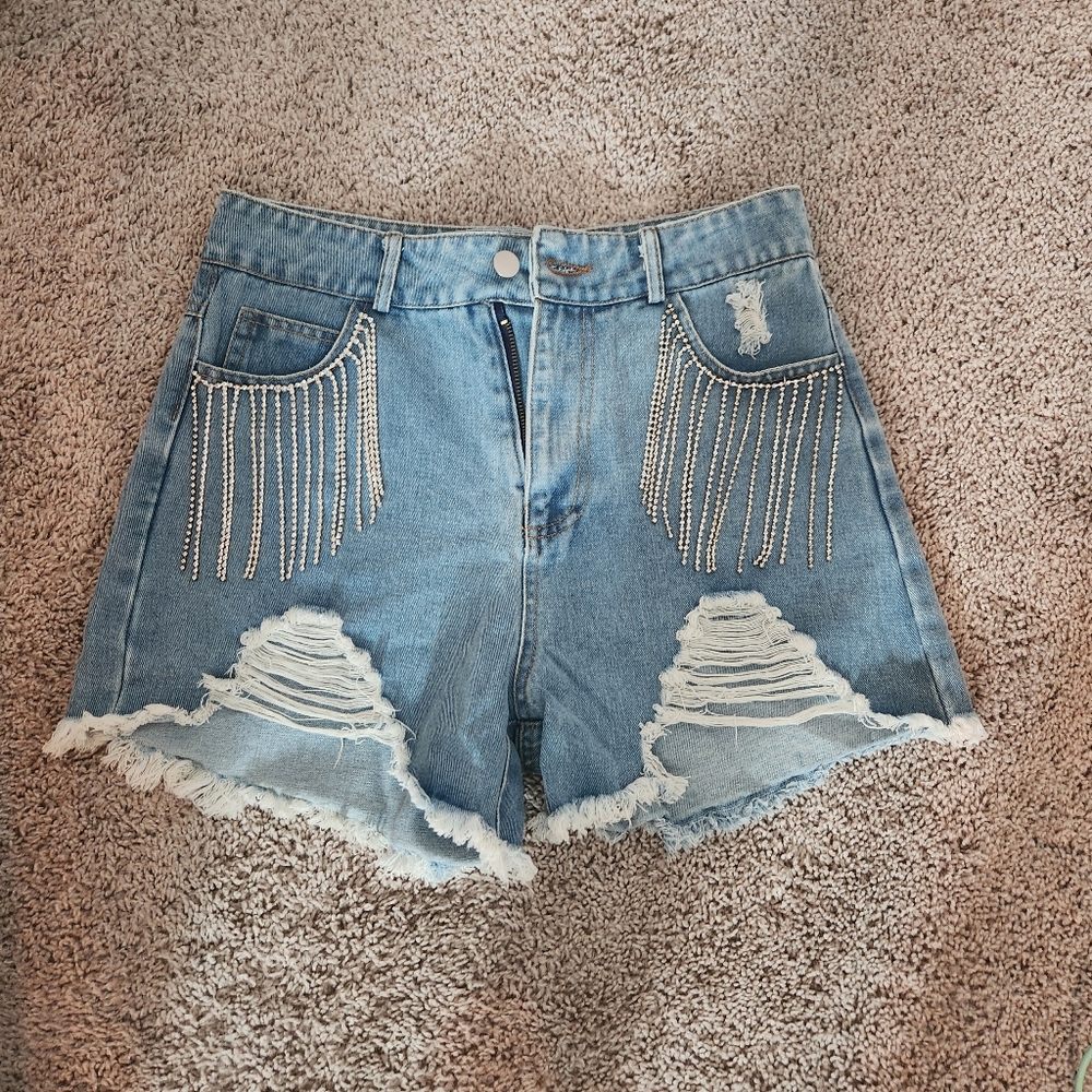 Blue B collection rhinestone high waisted shorts
